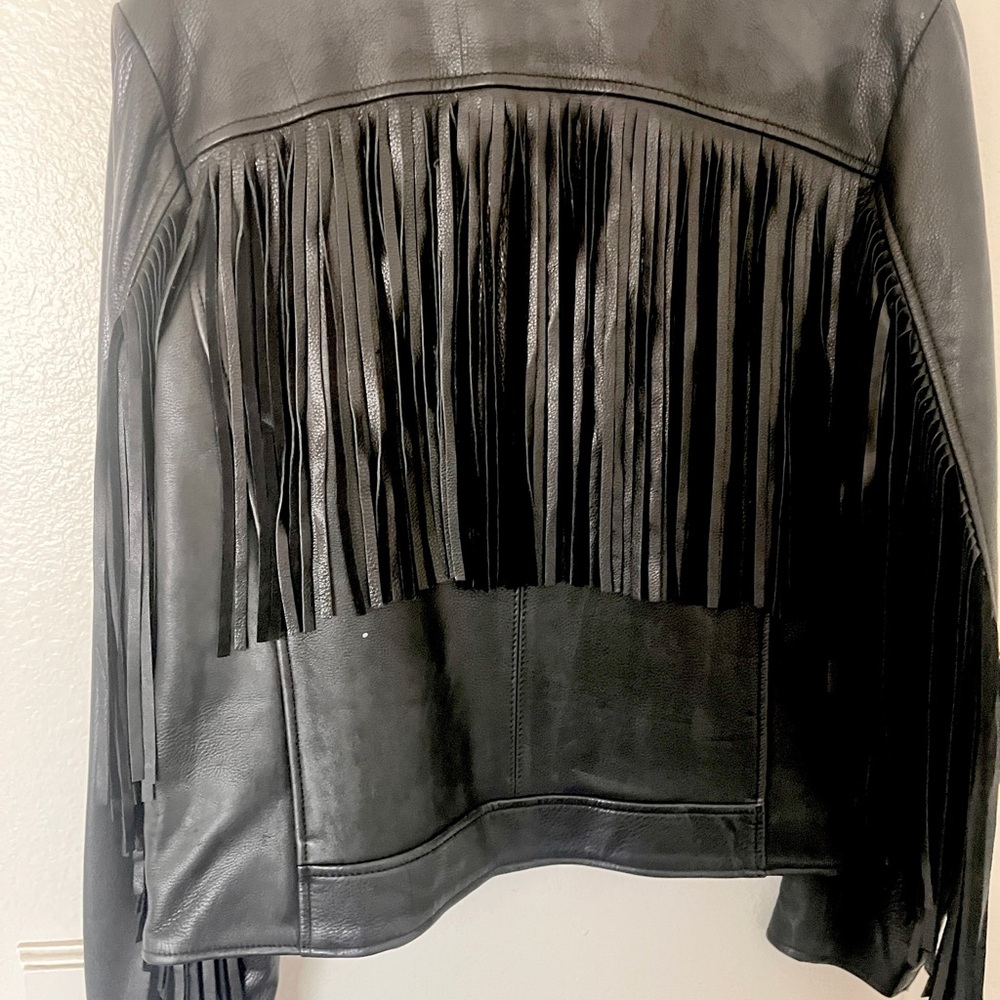 Elegant Black Leather Fringe Jacket
